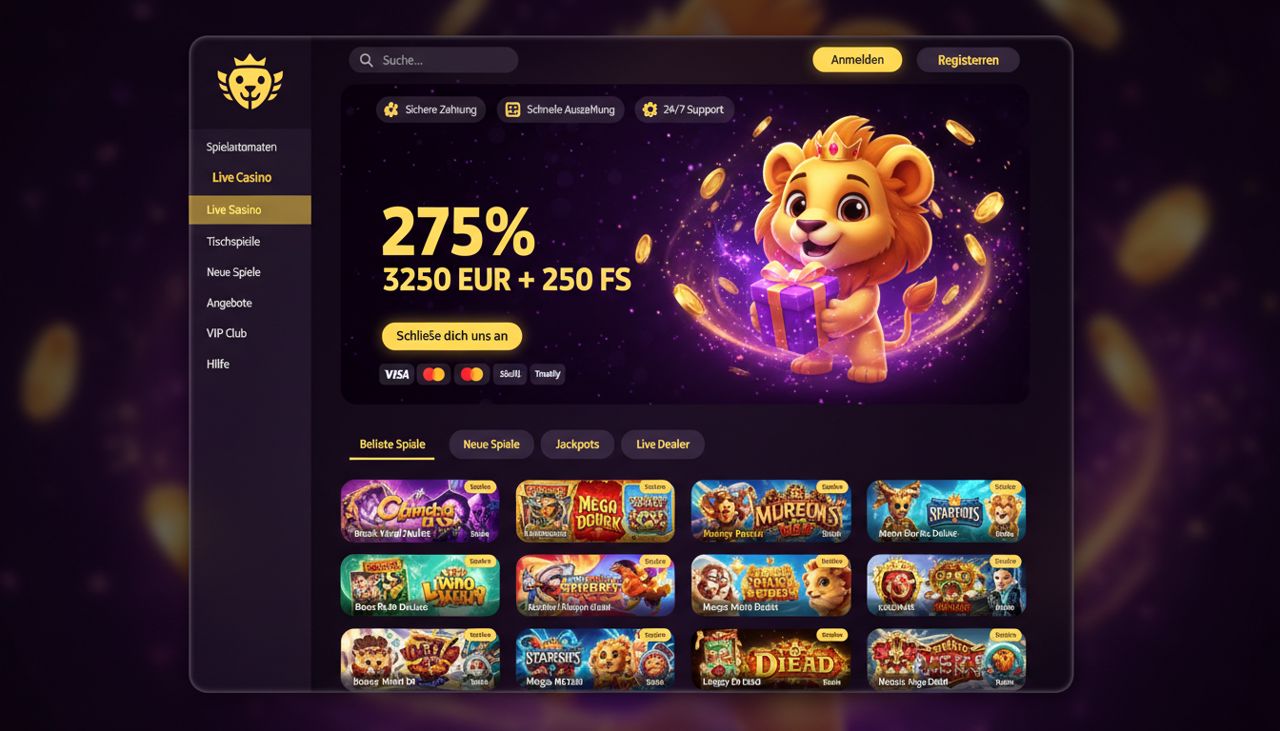Startseite des Online Casinos Zoome mit Willkommensbonus-Banner und Spielauswahl
