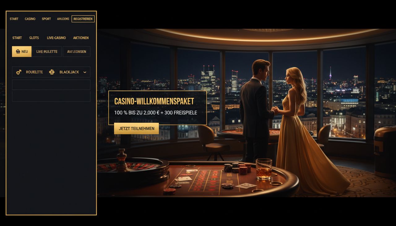 Casino-Lobby von TowerCasino im dunklen Design mit Menüleiste und Spielkategorien