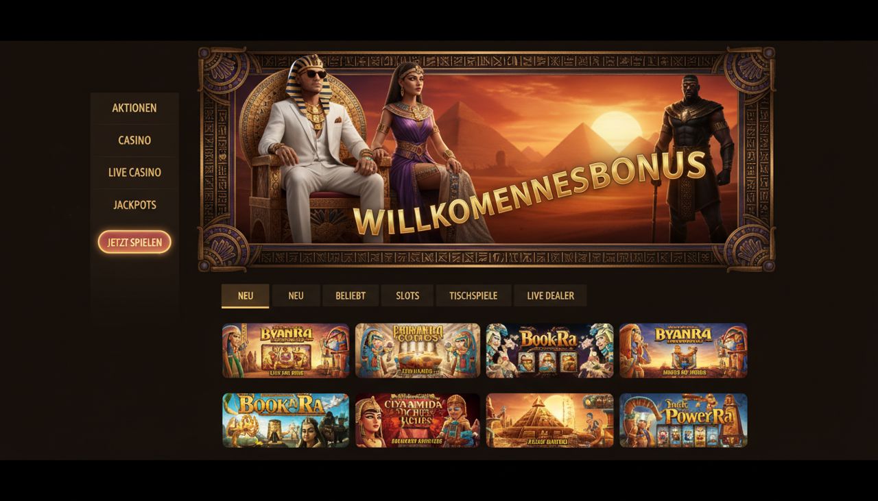 Lobby von Realz mit Spielkategorien, Willkommensbonus-Banner und Slot-Auswahl
